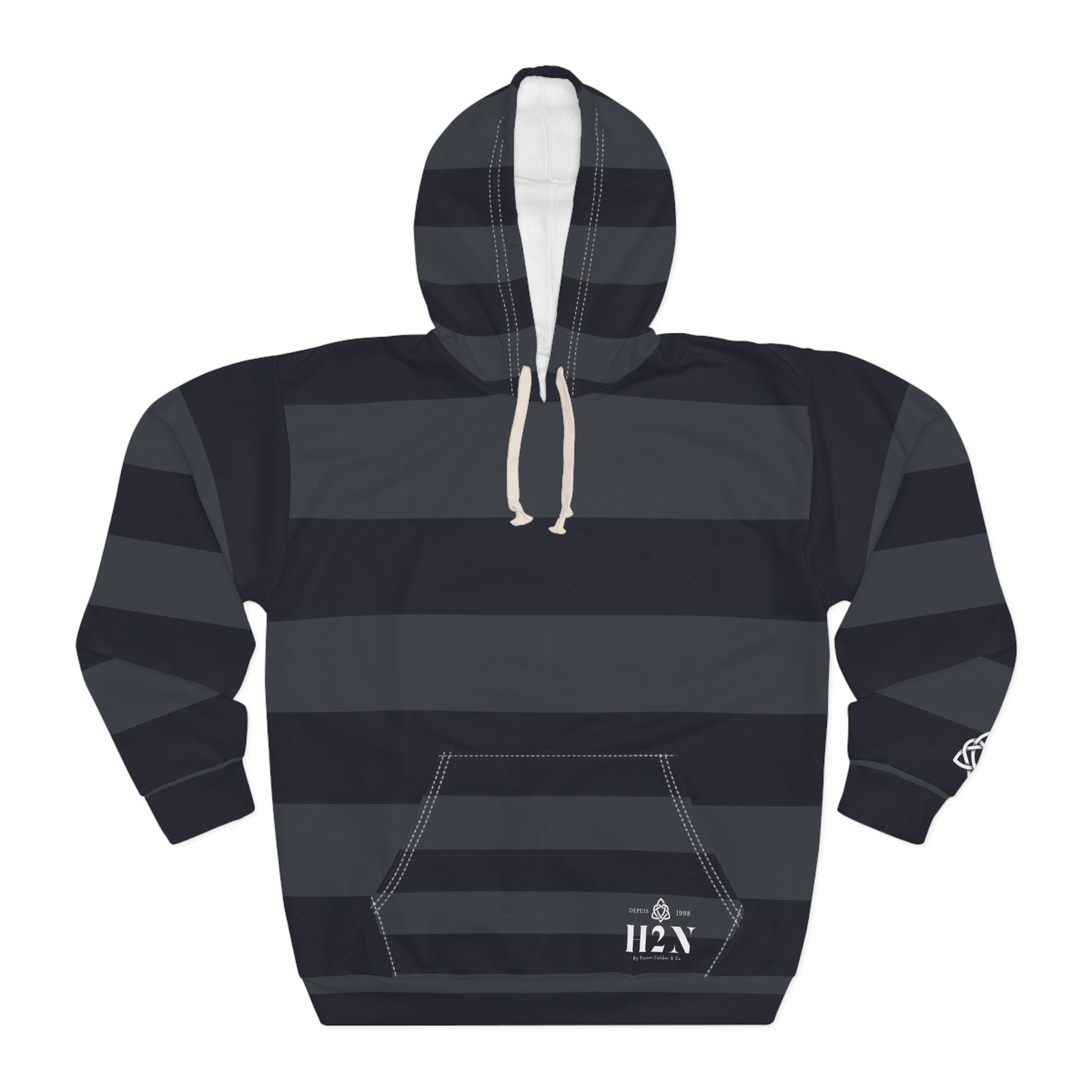 H2N Grey striped Unisex Pullover Hoodie