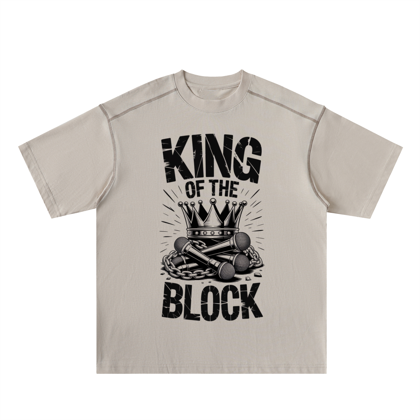 King of the Block Oversized Contrast-Stitched Cotton Tee