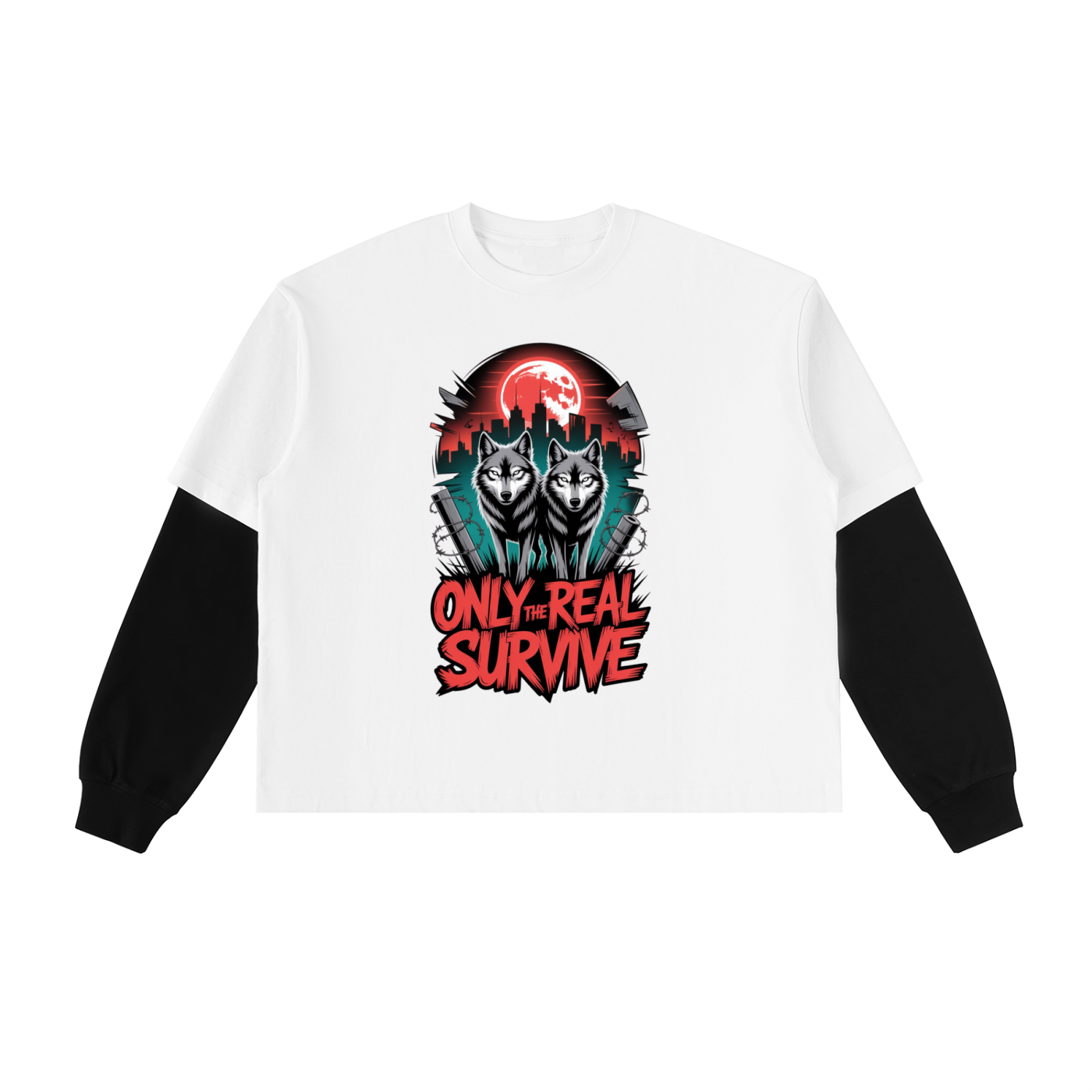 Layered Contrast Sleeve Cotton T-Shirt