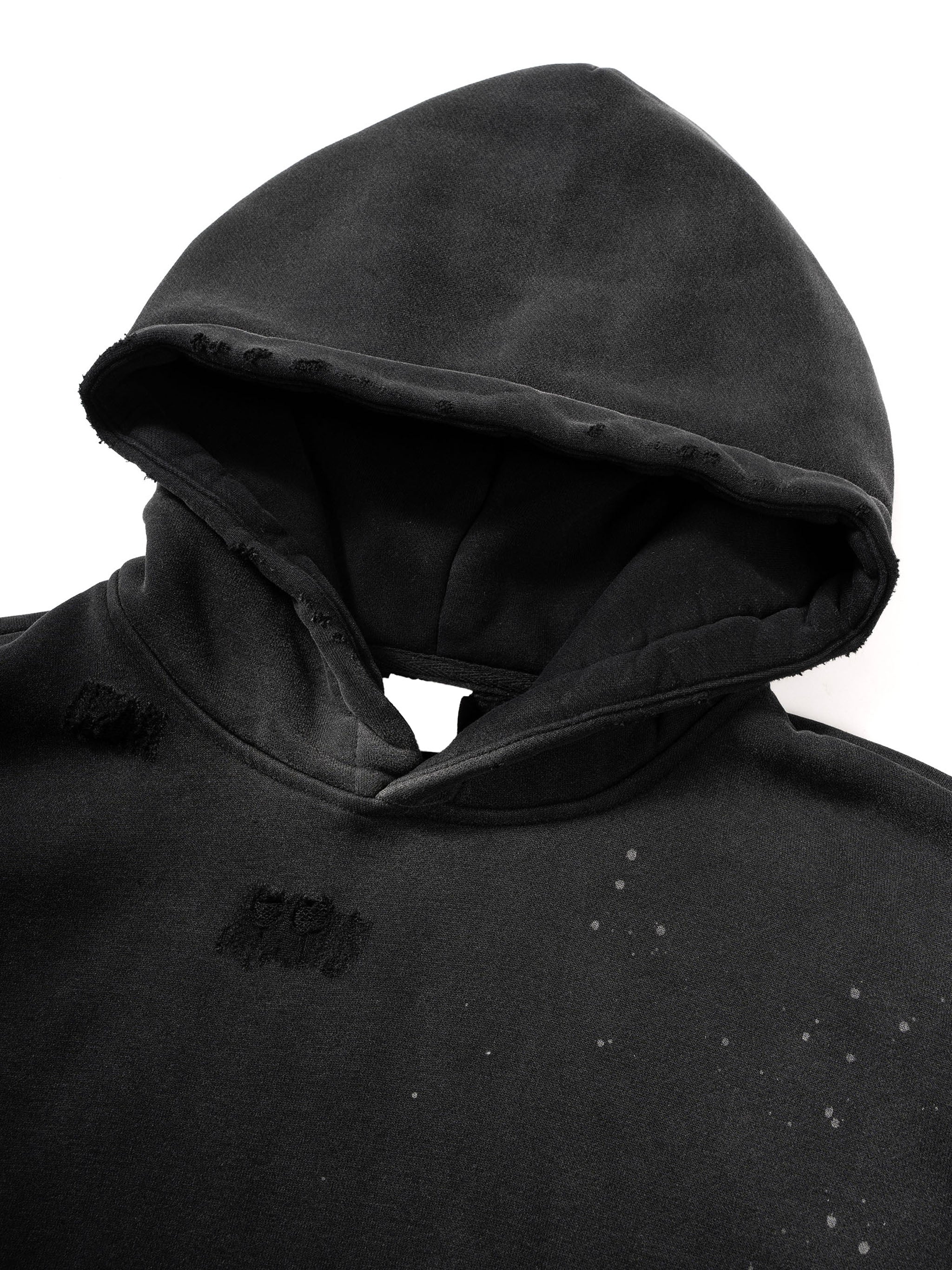 H2N Vintage Washed Frayed Fleece Hoodie