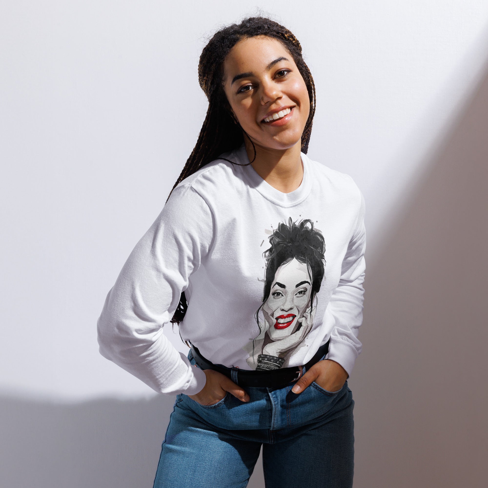 Glamour never takes a day off. long-sleeve shirt